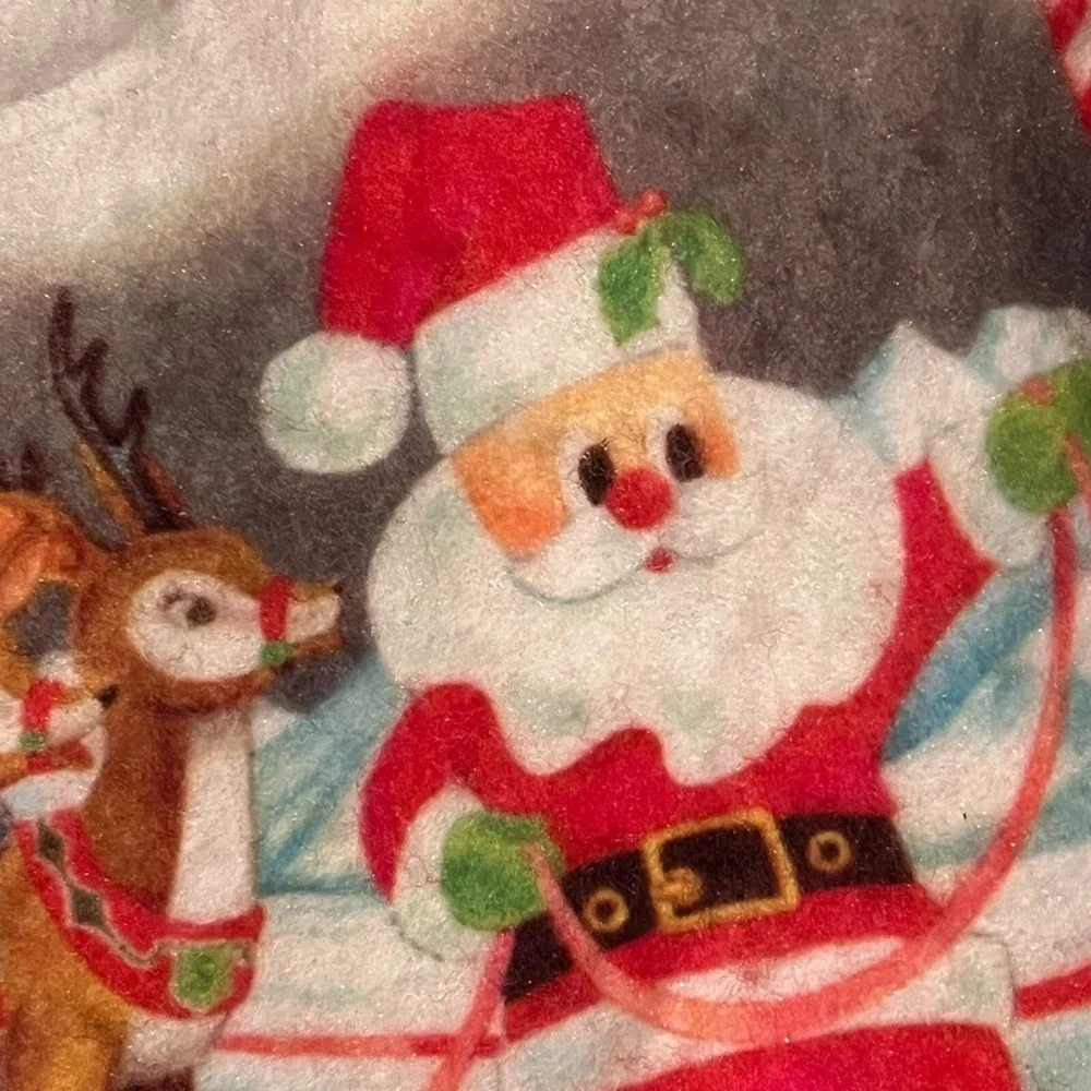 Vtg Santa North Pole Reindeer Sleigh Fringe Edge‎ Christmas Tree Felt Skirt 40